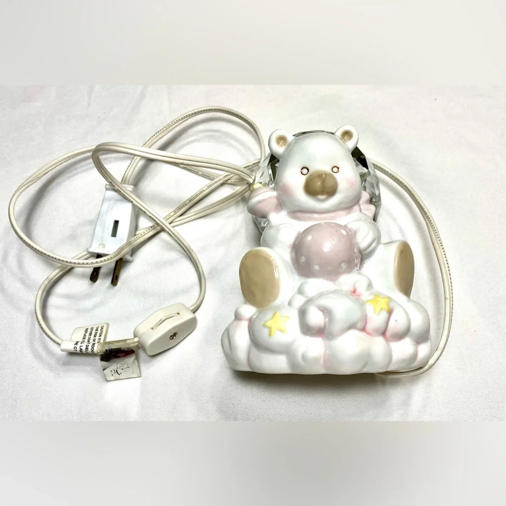 NURSERY NIGHT LIGHT CERAMIC BEAR ON CLOUD with RATTLE & BALL Decoration - Picture 7 of 11